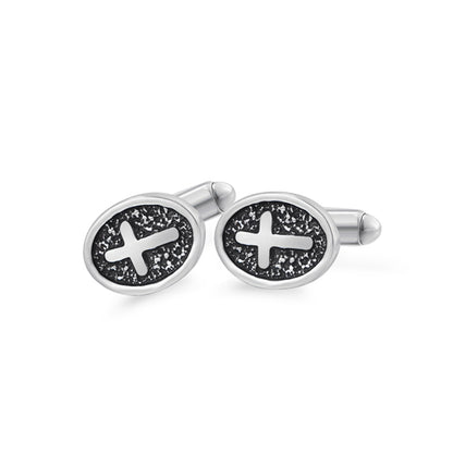 Oval Cross Silver Stainless Steel Cufflinks