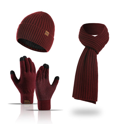 Winter Solid Color Knitted Scarf Hat Gloves Set