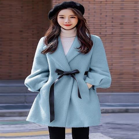 Korean Style Loose Thick Temperament Small Size Woolen Coat
