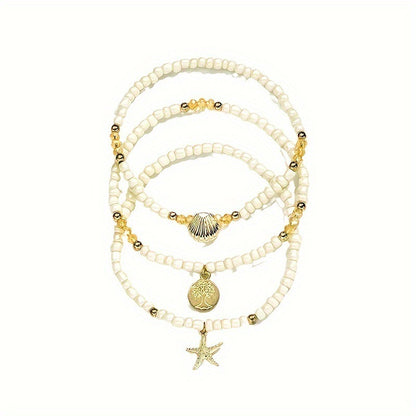 Multi-layer White Rice Bead Shell Starfish Anklet