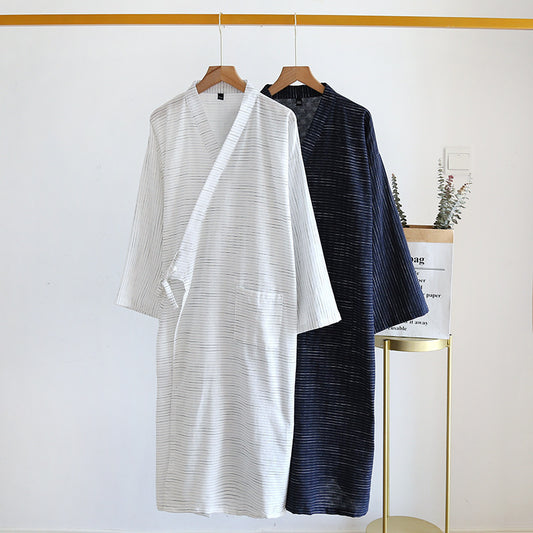 Summer Jacquard Cotton Kimono Thin Bathrobe