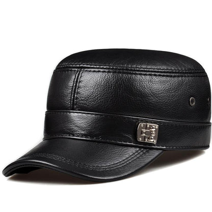 Leather Hat for Men Warm Flat Top Ear Protection