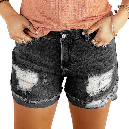 Washed Frayed Casual Summer Shorts