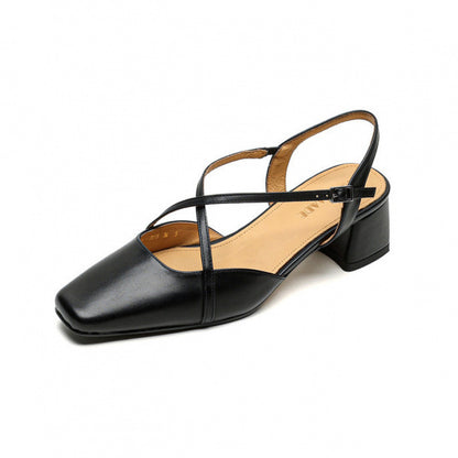 Women's Tendon Soft Bottom Mid Heel Sandals Closed Toe Casual