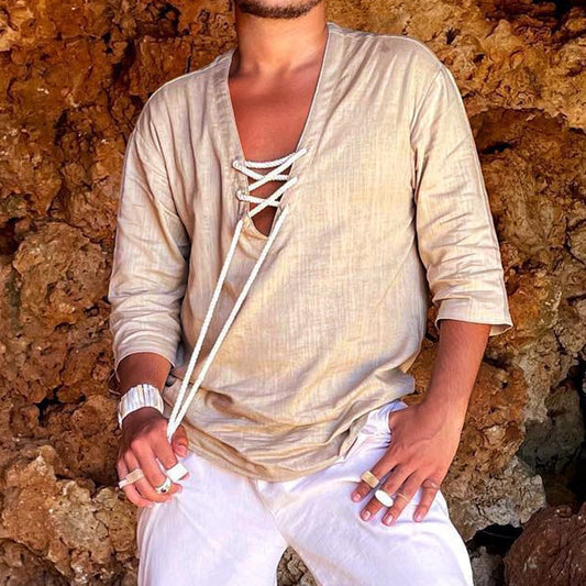 European American Stand Collar Lace-up Slim Shirt