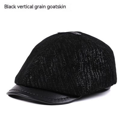 Men's Sheepskin Peaked Beret Newsboy Leather Hat