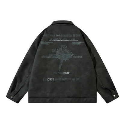 Men's Cross Print Loose Leather Jacket