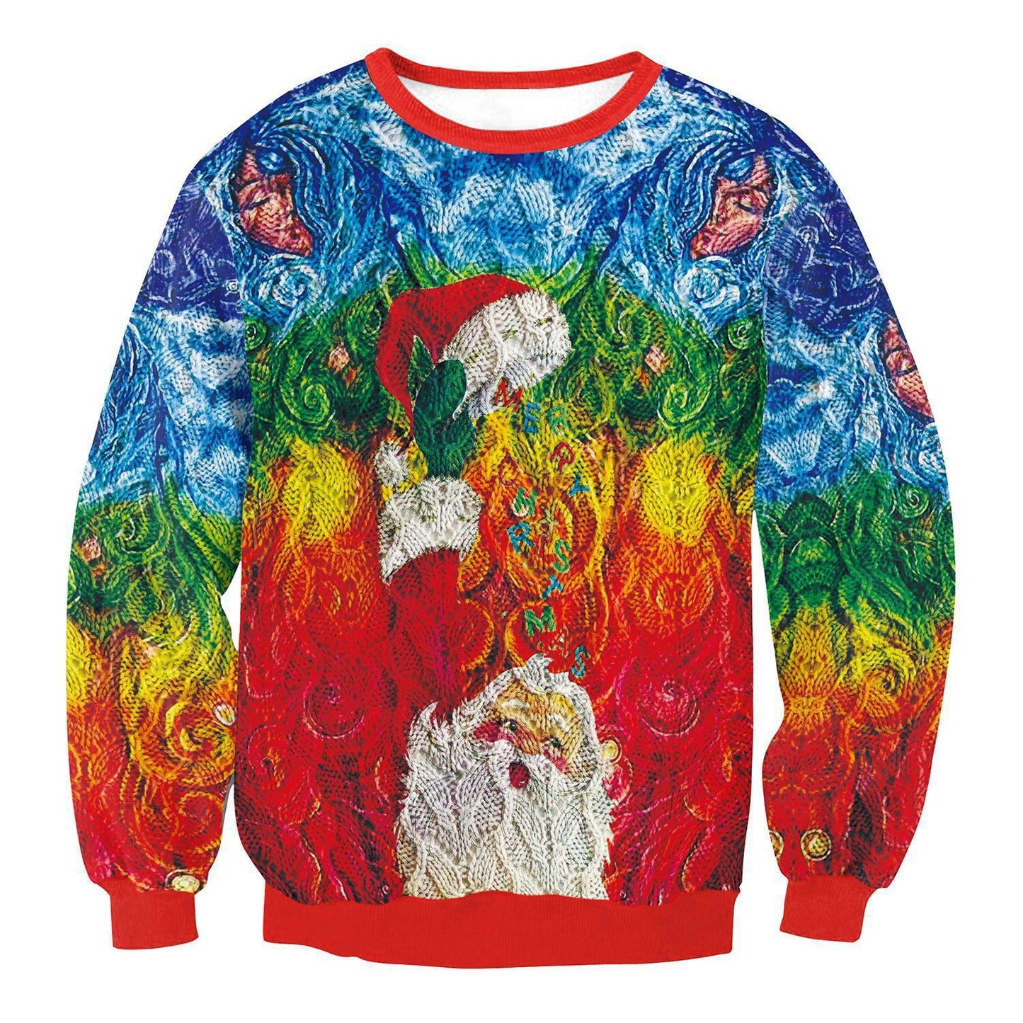 Ugly Christmas Sweater, Santa Elf Print, Pullover