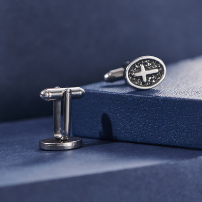 Oval Cross Silver Stainless Steel Cufflinks