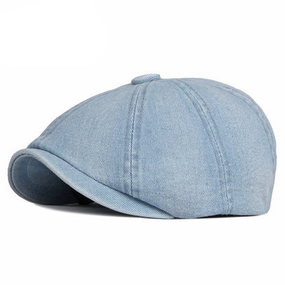 Spring Autumn Washed Denim Octagonal Beret