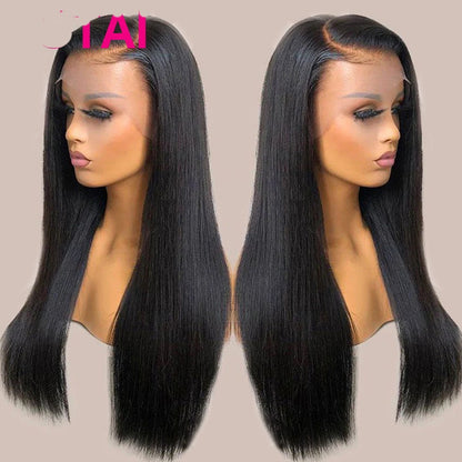 Human Hair Lace Wig Straight Black Medium Length