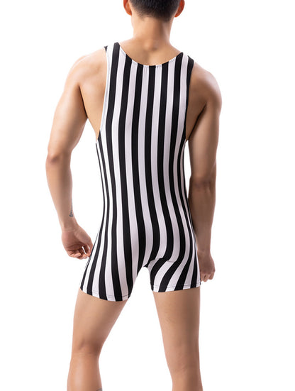 Men's Vertical Striped Pajamas Sports Jumpsuit