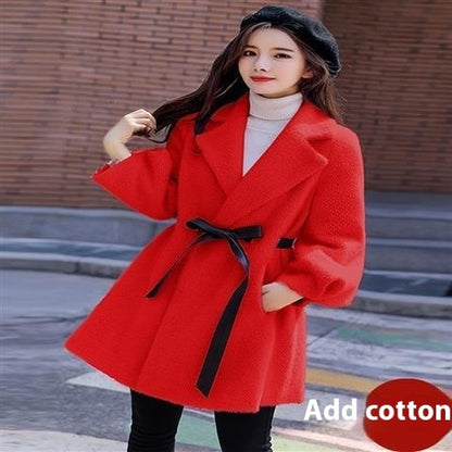 Korean Style Loose Thick Temperament Small Size Woolen Coat
