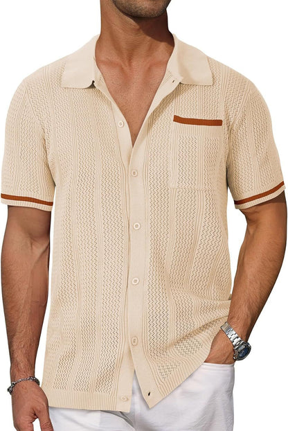 Men's Short Sleeve Pocket Hollow Summer Cardigan