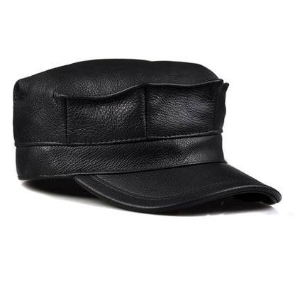 Autumn Winter Men's Genuine Leather Octagonal Cap