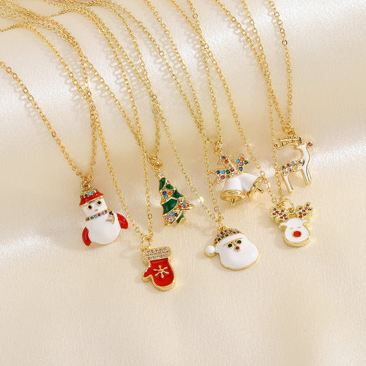 Christmas Necklace, Santa, Snowman, Rhinestones