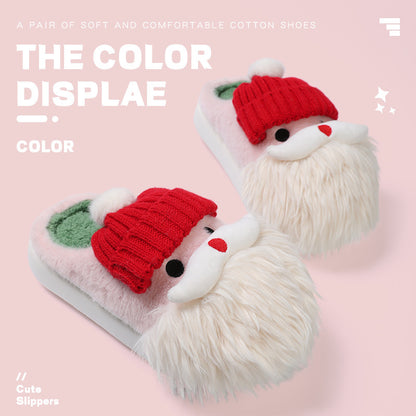 Cute Christmas Santa Claus Plush Slippers for Women