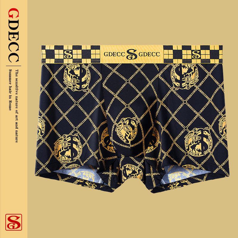 Summer Men's Ice Silk Retro Printed Antibacterial Shorts