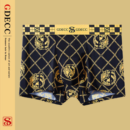 Summer Men's Ice Silk Retro Printed Antibacterial Shorts