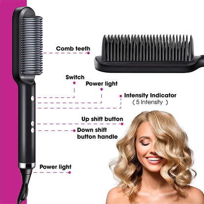 2 In 1 Hair Straightener Hot Comb Curling Brush