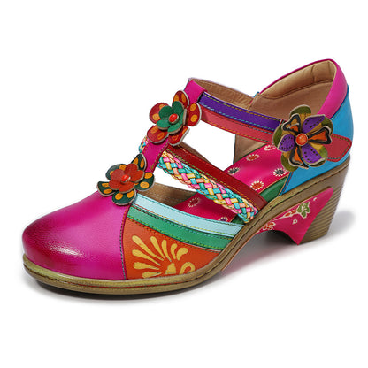 Retro Bright Flower Contrast Color Velcro Wedge