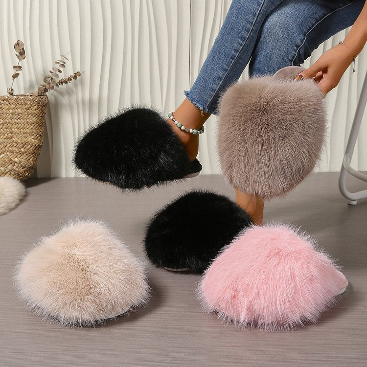 Large Size Solid Color Fluffy Soft Bottom Winter Baotou Home Warm Multi-color Cotton Slippers