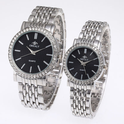 Simple Casual Quartz Watch with Steel Strap and Diamond Detailing