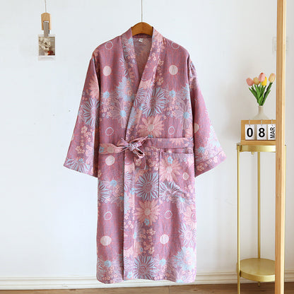 Couple Cotton Loose Lace Bathrobe Jacquard Pajamas
