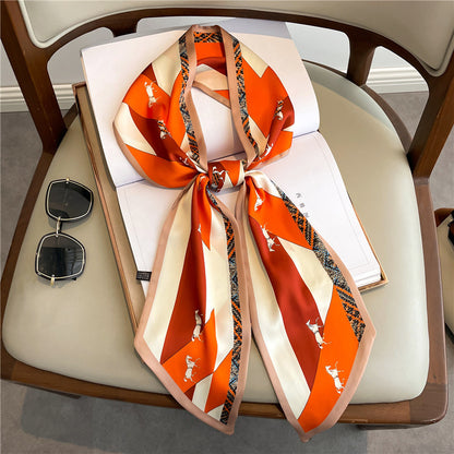 Thin Houndstooth Silk Scarf - Hair Tie