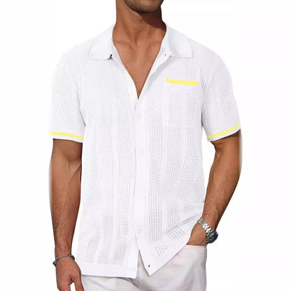 Men's Short Sleeve Pocket Hollow Summer Cardigan