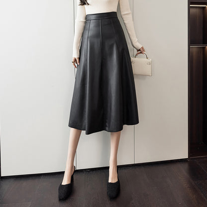Women's Autumn And Winter High Waist PU Leather Skirt
