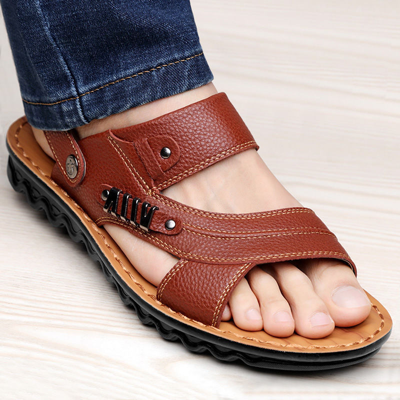First Layer Cowhide Men's Non-Slip Beach Sandals