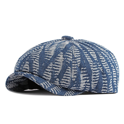 Spring Autumn Washed Denim Octagonal Beret