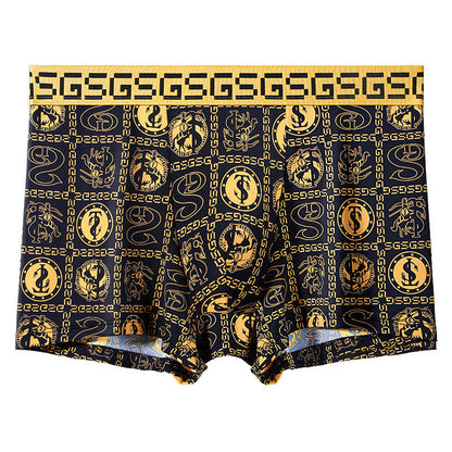 Summer Men's Ice Silk Retro Printed Antibacterial Shorts