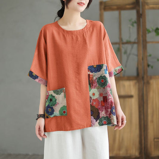 Retro Loose Color-Block Printed Top