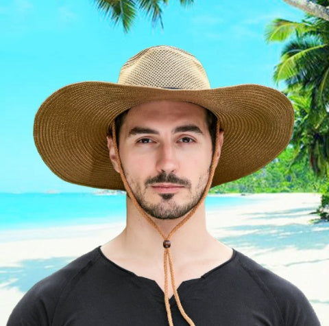 Mesh Big Brim Straw Hat Men’s Sun Protection