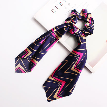 Geometric Hair Band Fashion Satin Big Bow Elastic Horse Tail Ribbon
