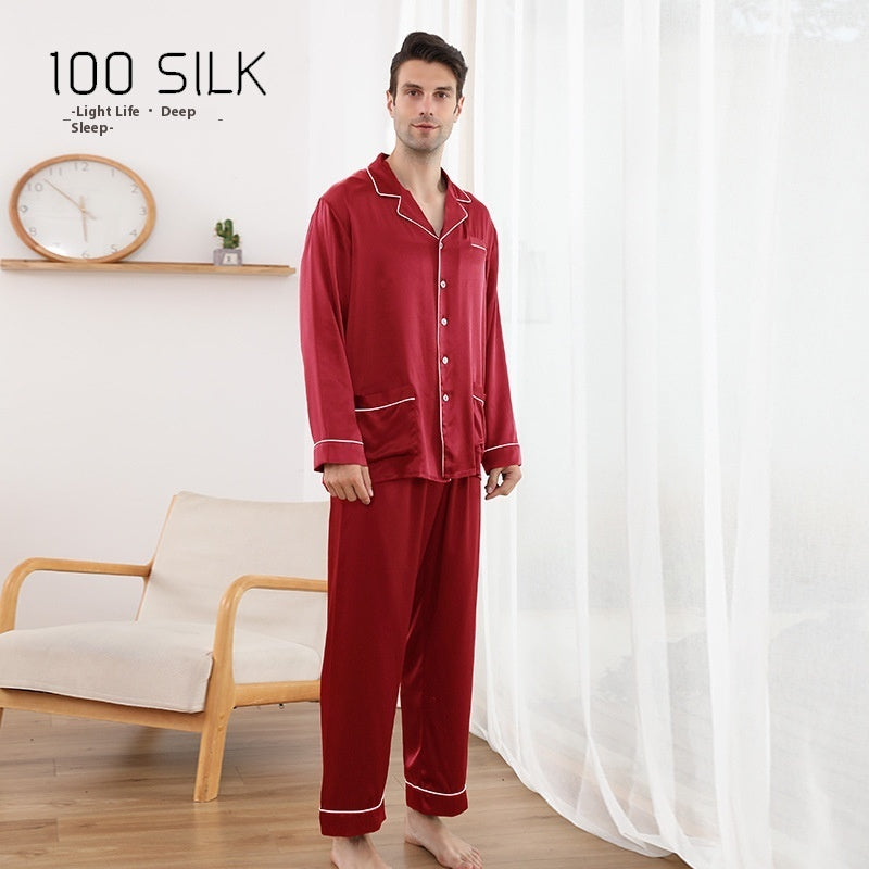 Men's 22 M Heavy Mulberry Silk Pajamas Lapel Homewear