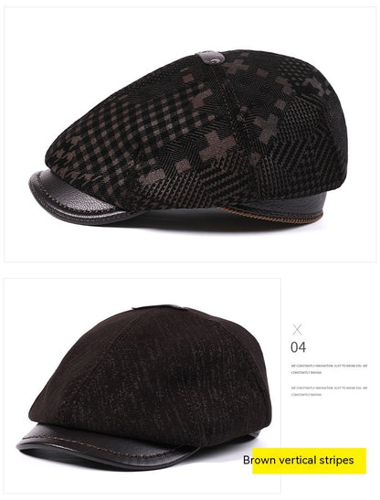 Men's Sheepskin Peaked Beret Newsboy Leather Hat