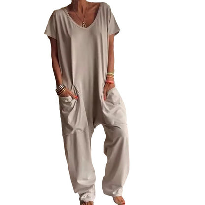 Oversized V-neck Pocket Jumpsuit