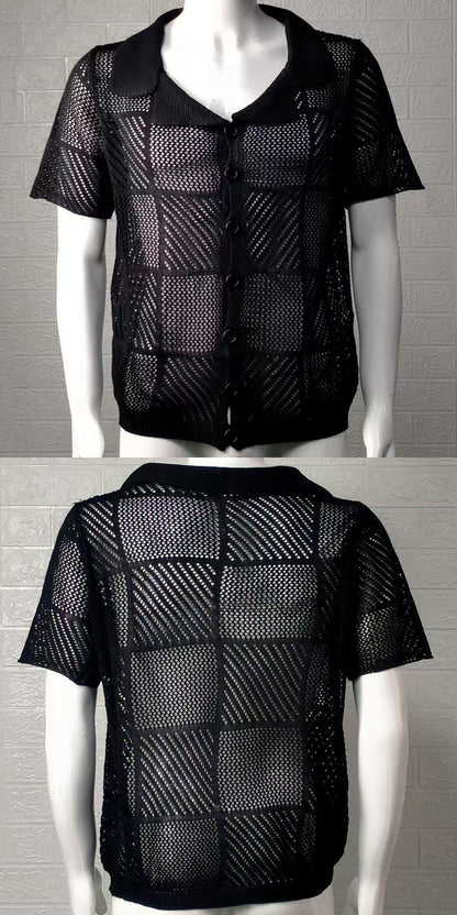 Men's Knit Polo Collar Cardigan Top