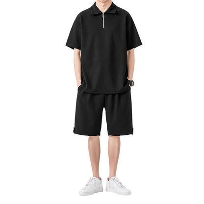Polo Shirt Sports Shorts Solid Color Couple Suit
