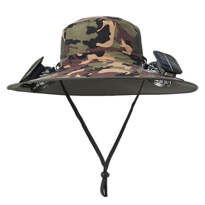 Removable Solar Recharge Fan Embedded Big Brim Hat