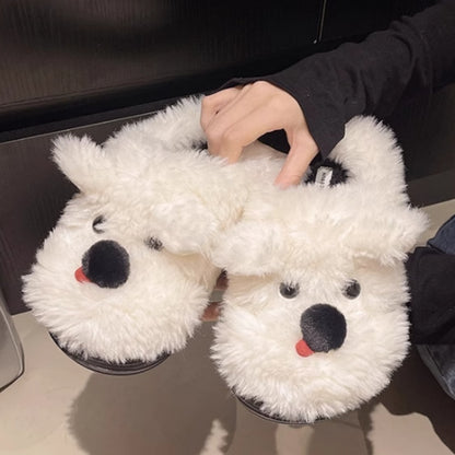 Scrawl Puppy Autumn Warm Closed Toe Indoor Home Cotton Slippers
