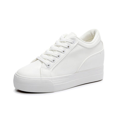 Soft Leather White Thick Bottom Height Increasing Insole Canvas Shoes
