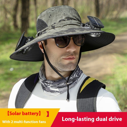 Removable Solar Recharge Fan Embedded Big Brim Hat