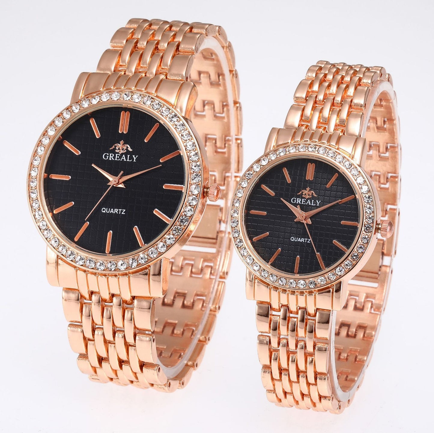 Simple Casual Quartz Watch with Steel Strap and Diamond Detailing
