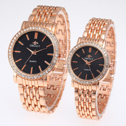 Simple Casual Quartz Watch with Steel Strap and Diamond Detailing