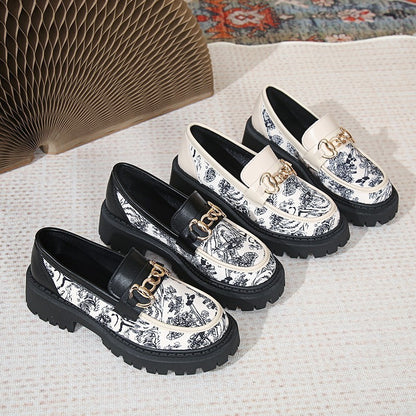 Plus Size National Style Muffin Platform Loafers Female Fashionable Golden Chain