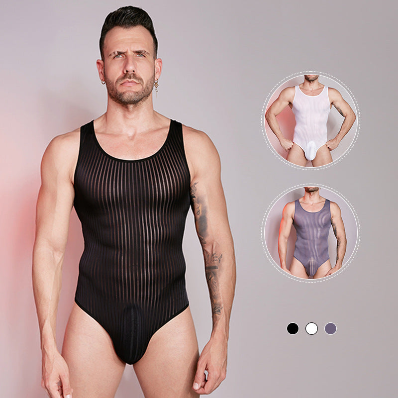 Thin Tight-fitting High Elastic Vertical Bar Men's One-piece